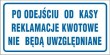 Tabliczka informacyjna AT003 - "Po odejściu od kasy reklamacje kwotowe nie będą uwzgledniane"