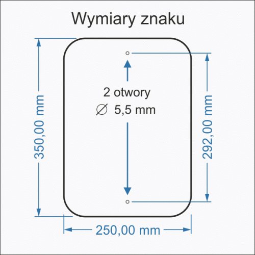 Poglądowa tabliczka z rysunkiem technicznym wymiarów