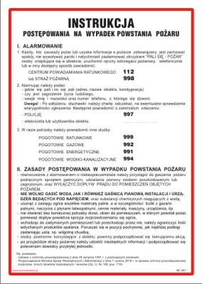 Instrukcja postępowania na wypadek pożaru - BC001