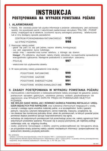 Instrukcja postępowania na wypadek pożaru - BC001