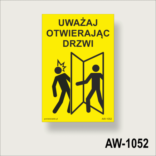 Uważaj-otwierając-drzwi-znak-ostrzegawczy-na-drzwi- Naklejka samoprzylepna