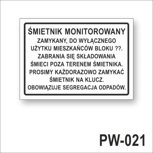 ŚMIETNIK MONITOROWANY zamykany do wyłącznego