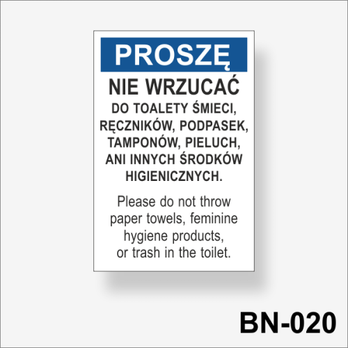 BN-020 Nie wrzucać do toalety śmieci, ręczników, podpasek, tamponów, pieluch, ani innych środków higienicznych  - naklejka do toalety.png