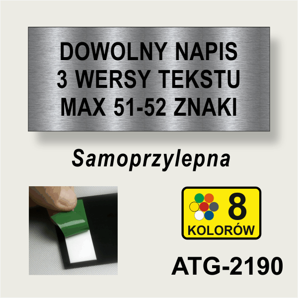 Tabliczka informacyjna z dowolnym napisem  210 x 90 mm. Kilka kolorów do wybrania.