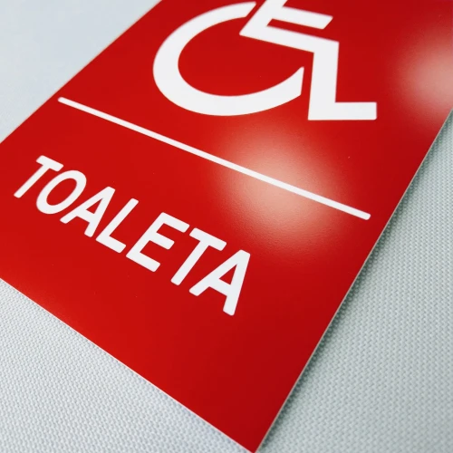 Toaleta dla niepełnosprawnych - tabliczka samoprzylepna grawerowana kolor czerwony.