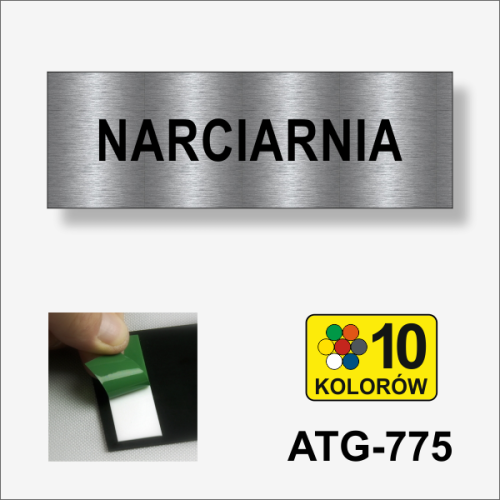 Narciarnia tabliczka informacyjna na drzwi.