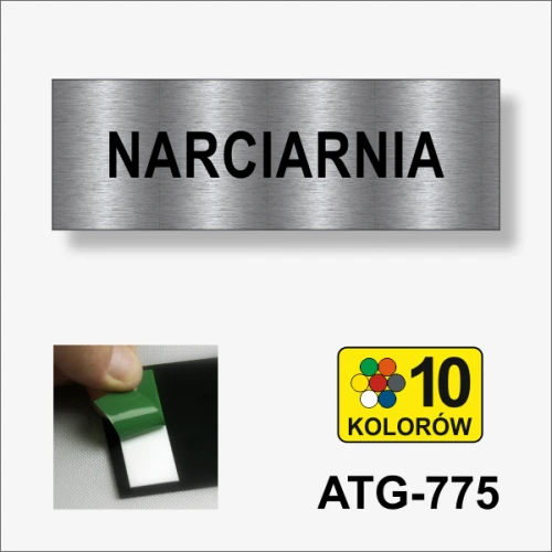 Narciarnia tabliczka informacyjna na drzwi.