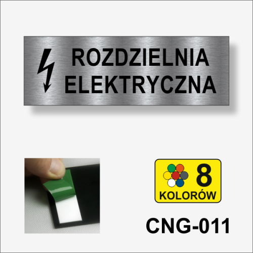 Rozdzielnia elektryczna tabliczka informacyjna na drzwi.