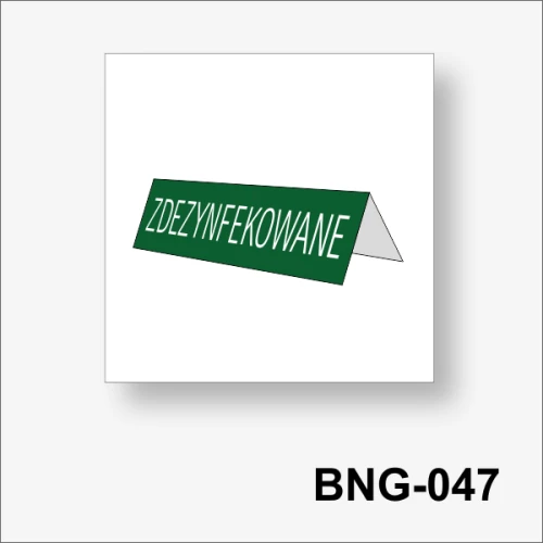 Zdezynfekowane tabliczka grawerowana na stolik.