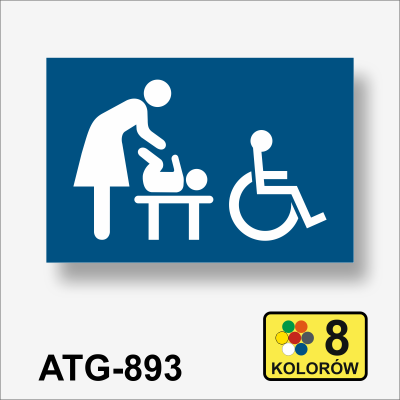 Toaleta dla niepełnosprawnych i przewijak dla dzieci tabliczka informacyjna.