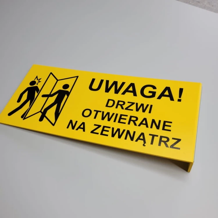 UWAGA! Drzwi otwierane na zewnątrz - tabliczka dwustronna
