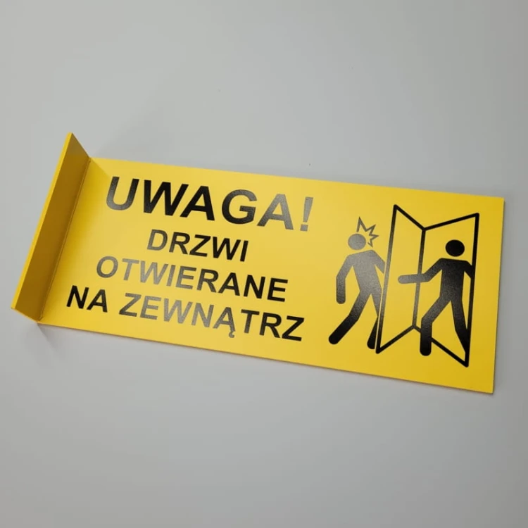 UWAGA! Drzwi otwierane na zewnątrz - tabliczka dwustronna nad drzwi semaforowa