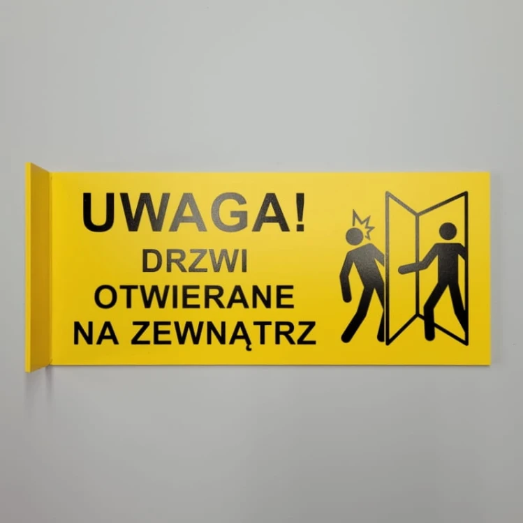 UWAGA! Drzwi otwierane na zewnątrz - tabliczka dwustronna nad drzwi semaforowa