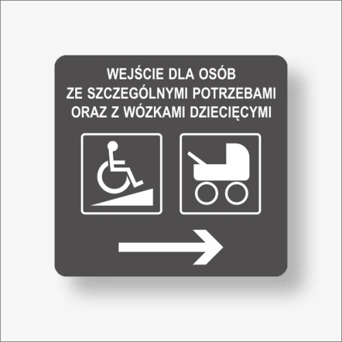 Do wejścia dla niepełnosprawnych w prawo grafika biała tło antracyt
