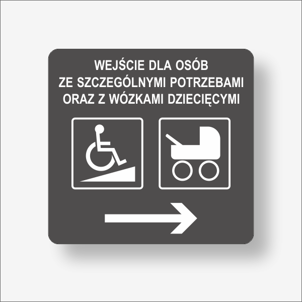 Do wejścia dla niepełnosprawnych w prawo grafika biała tło antracyt