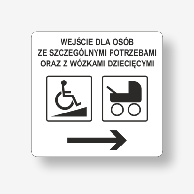 Do wejścia dla niepełnosprawnych w prawo grafika czarna na białym