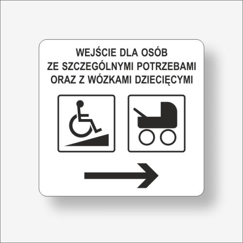 Do wejścia dla niepełnosprawnych w prawo grafika czarna na białym