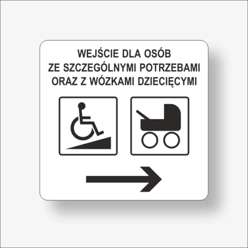 Do wejścia dla niepełnosprawnych w prawo grafika czarna na białym
