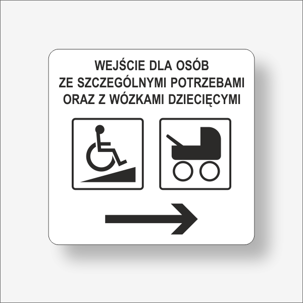 Do wejścia dla niepełnosprawnych w prawo grafika czarna na białym