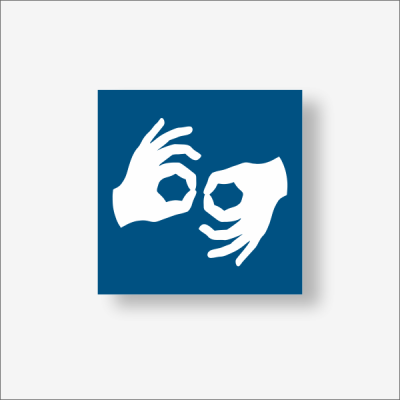 Obsługa w języku migowym Tabliczka niebieska z białym