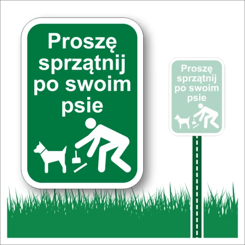 Proszę-sprzątnij-po-swoim-psie-Tabliczka-na-trawnik-zielona-z-białami-napisami