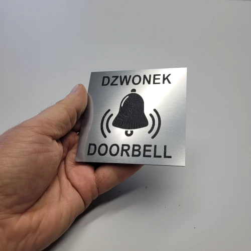 Dzwonek tabliczka grawerowana samoprzylepna kolor stalowy szczotkowany