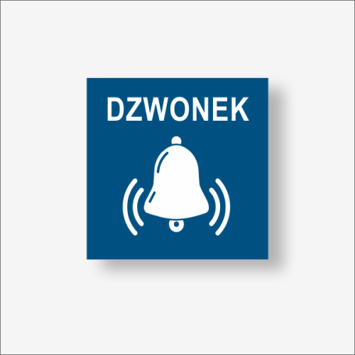 Dzwonek tabliczka grawerowana niebieska.