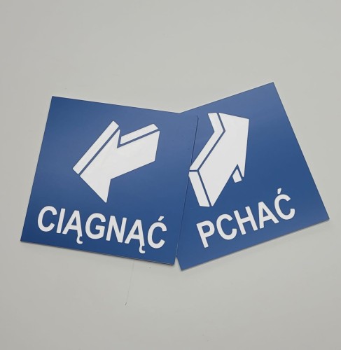 Ciągnąć Pchać aby otworzyć - dwie tabliczki informacyjne niebieskie