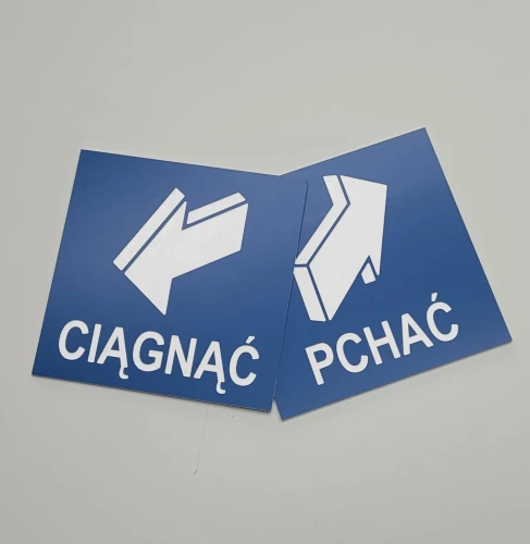 Ciągnąć Pchać aby otworzyć - dwie tabliczki informacyjne niebieskie