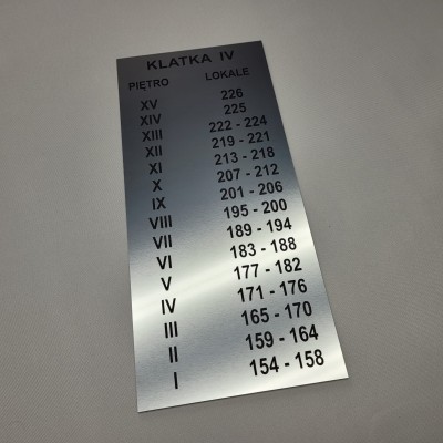 Wykaz lokali na piętrach - tabliczka grawerowana 15 kondygnacji