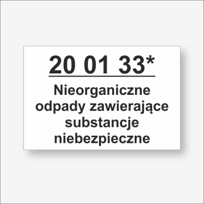 Kod odpadu BDO biała tablica z numerem odpadu.