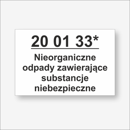 Kod odpadu BDO biała tablica z numerem odpadu.