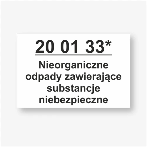 Kod odpadu BDO biała tablica z numerem odpadu.