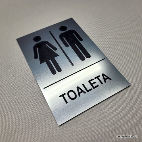 Toaleta wspólna z kabinami - tabliczka-informacyjna-na-drzwi Kolor stalowy szczotkowany