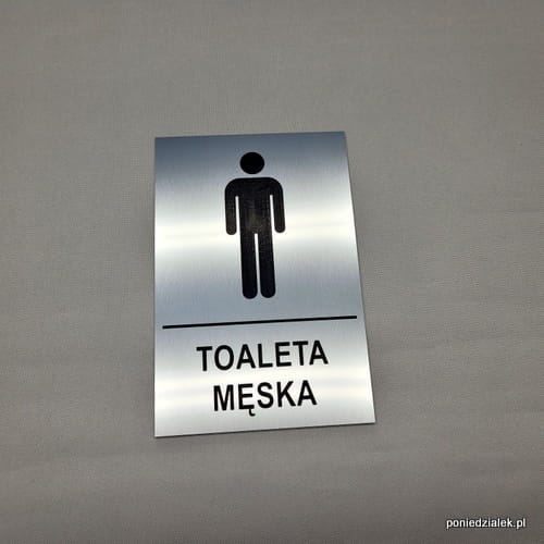 Toaleta męska tabliczka informacyjna kolor stalowy szczotkowany