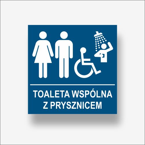 Tabliczka informacyjna na drzwi "Toaleta damska i męska z kabiną prysznicową"