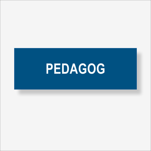 Pedagog - tabliczka informacyjna 210 x 70 mm niebieski z białym.png