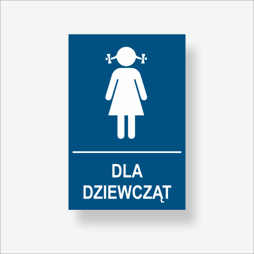 Toaleta dla dziewcząt - tabliczka informacyjna na drzwi niebieska