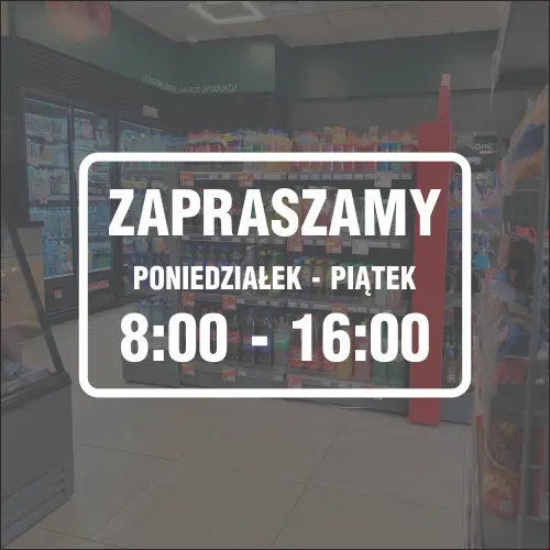 Naklejka na drzwi godziny otwarcia PN - PT