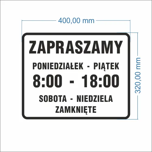 Naklejka na drzwi godziny otwarcia – Witryna, Szyba
