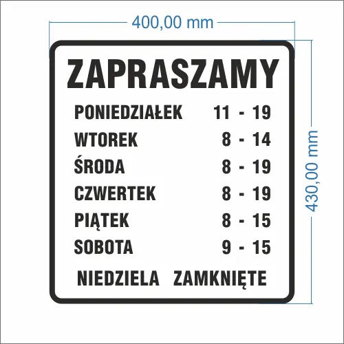 Godziny otwarcia wymiary