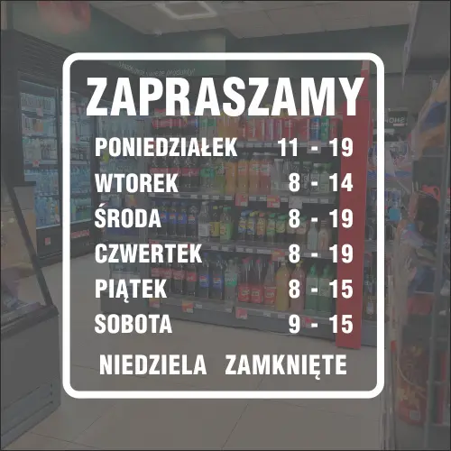Naklejka na drzwi godziny otwarcia