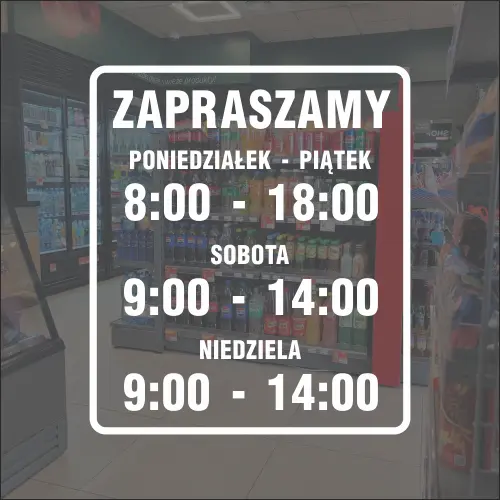 Naklejka na drzwi godziny otwarcia – PN -PT , SO, N