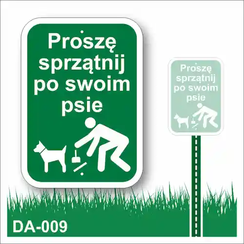Proszę sprzątnij po swoim psie Tabliczka na trawnik zielona z białymi napisami