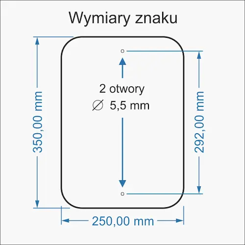 Rysunek techniczny tabliczki z wymiarami szerokość wysokość