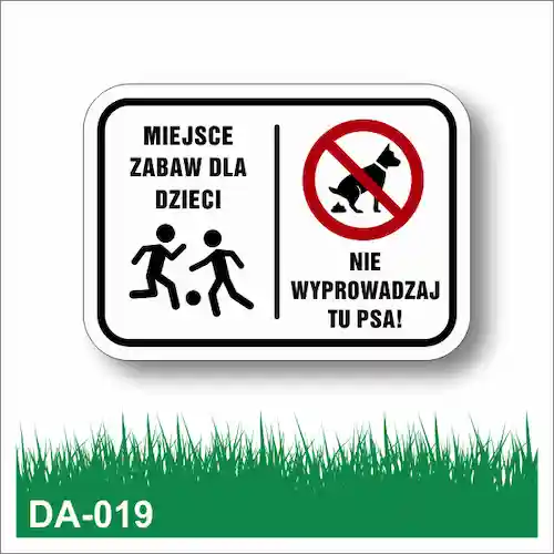 Tabliczka na trawnik "Miejsce zabaw dla dzieci Nie wyprowadzaj tu psa" (biała)