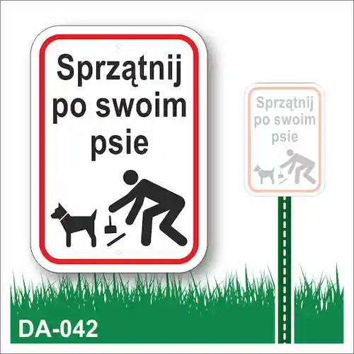 Tabliczka na trawni "Sprzątnij po swoim psie" zielony słupek