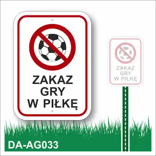 Tabliczka na trawnik "Zakaz gry w piłkę" (biała zielony słupek)
