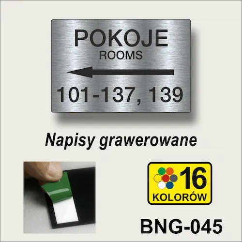 kolor stalowy szczotkowany strzałka w lewo numery pokoi