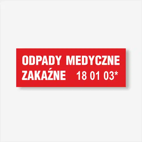 Naklejka "Odpady medyczne zakaźne z numerem" czerwona